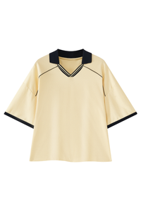 Men's V-Neck Contrast Trim Polo Collar Sports T-shirt