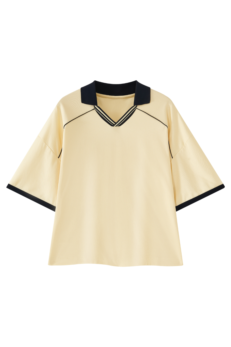 Men's V-Neck Contrast Trim Polo Collar Sports T-shirt