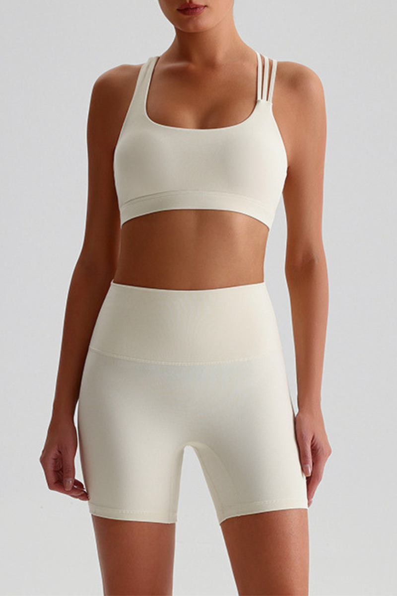 Women's Bare Feel Cross Back Bra And No Front Seam Short Set