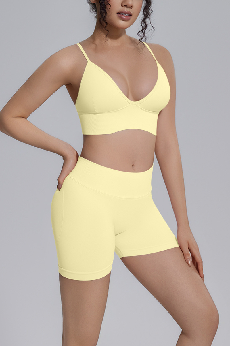 Women's Seamless Triangle Cup Bra And Yoga Shorts Set