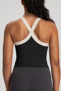 Women's Color Block Cross Back Padded Sports Tank Top
