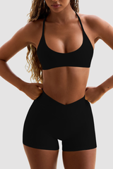 Women's Yoga Set:Y-Shap Back Thin Strap Bra & V-Waist Shorts