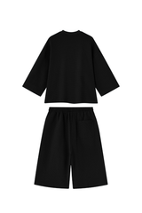Unisex Waffle Knit Set:Loose Fit T-shirt &Knee Length Shorts
