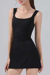 Women's Square Neck Wide Strap Yoga Sports Mini Dress