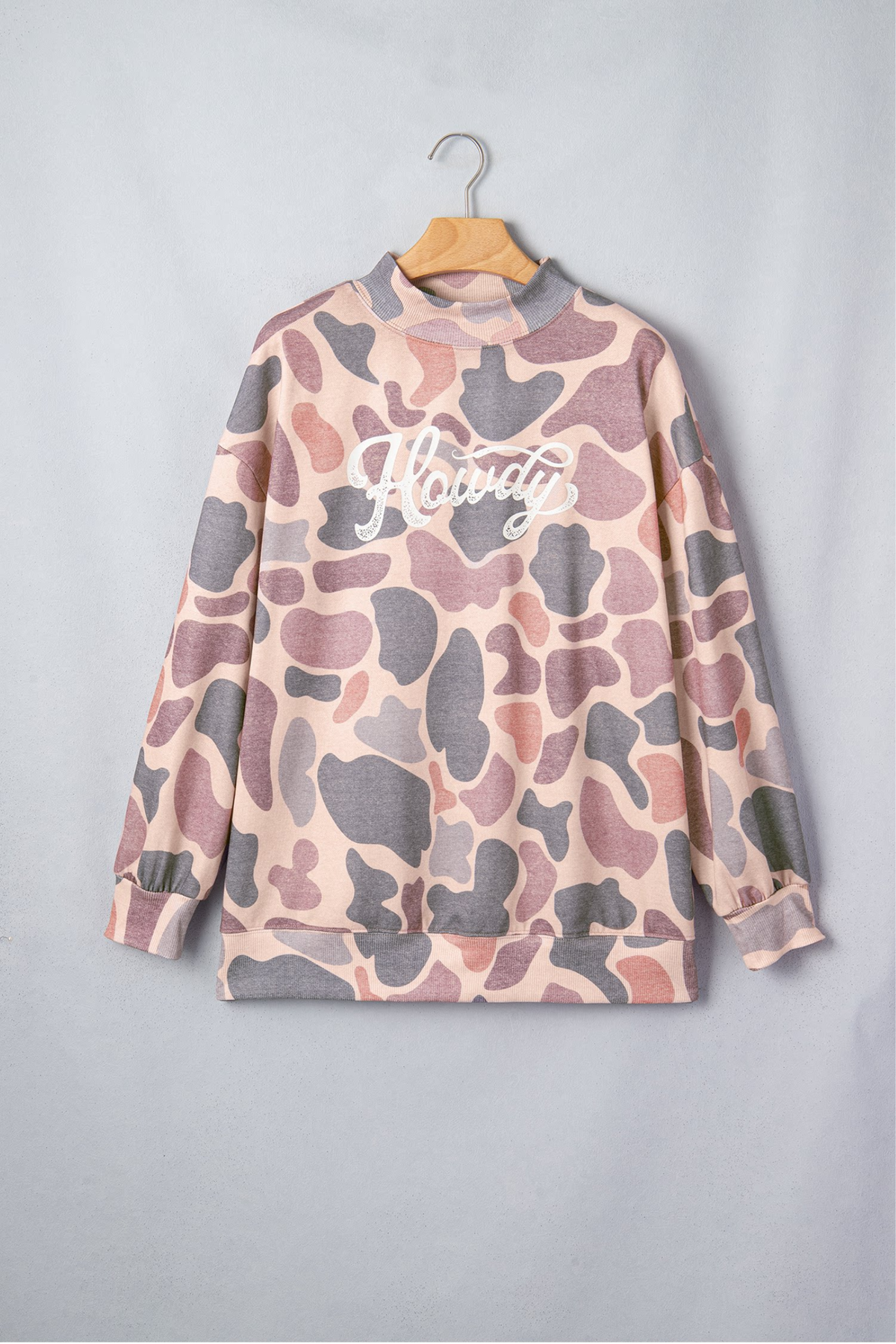Women's Winter Camo Howdy Letter Mock Neck Sweatshirt