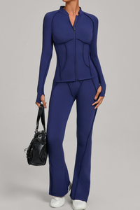 Ladies' zipper long-sleeve two-piece set