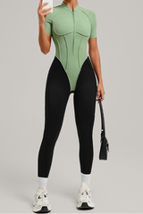 Women's Athletic Stand Collar Color Block Yoga Jumpsuit