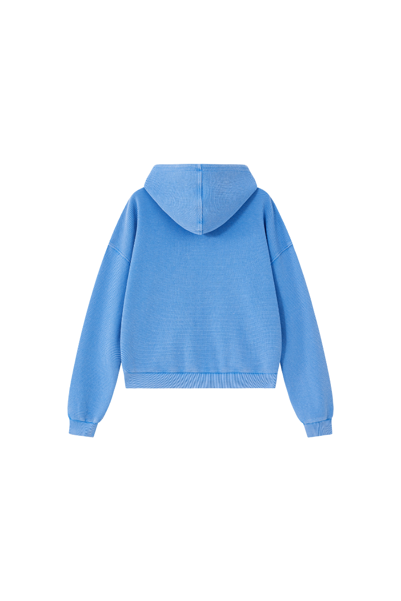 Unisex Fall Vintage Washed Waffle Full Zip Up Hooded Jacket