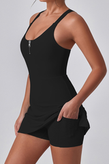 Women's Half-Zip Cross-Back Padded Tennis Mini Dress