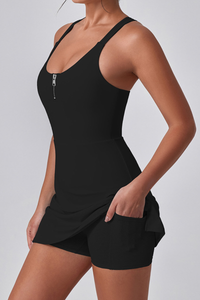 Women's Half-Zip Cross-Back Padded Tennis Mini Dress