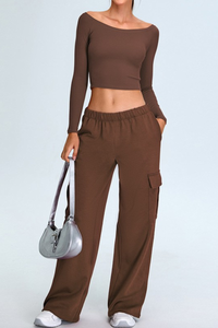 Women's Set:Off The Shoulder Cropped Top And Wide Leg Pants