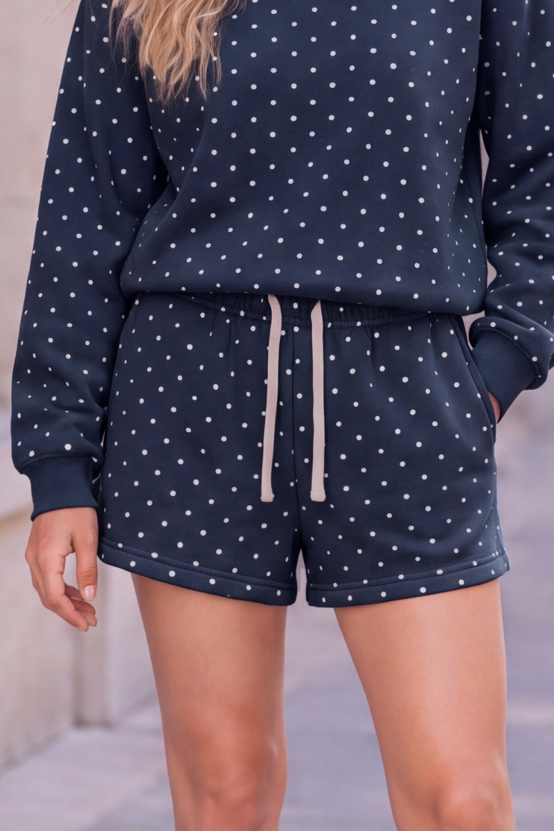 Unisex Fall Polka Dot Elastic Waist Drawstring Casual Shorts