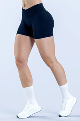 High-waist, cincher-style exercise shorts