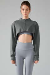 Women's Mock Neck Full Zip Cropped Loose Athletic Jacket