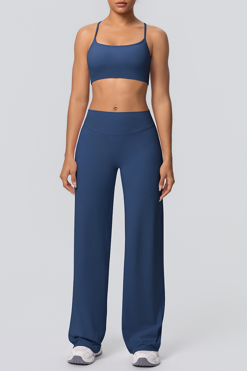 Women's Solid Color Criss-Cross Back Sports Set.