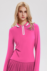 Women's Color-Block Polo Long-Sleeve Top