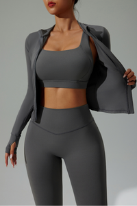 Women's 3-Piece Set :Jacket Sports Bra &Jacket & Leggings