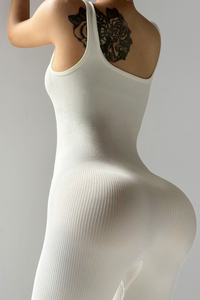 Women's Ribbed Square-Neck Strap Workout Jumpsuit
