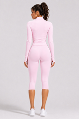Women's Stand Collar Jacket & Capri Leggings Workout Sets