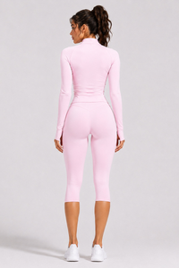 Women's Stand Collar Jacket & Capri Leggings Workout Sets