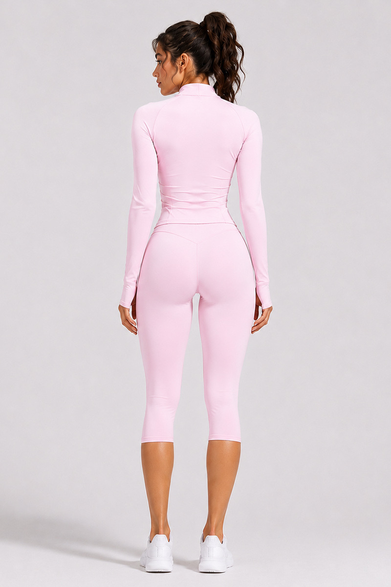 Women's Stand Collar Jacket & Capri Leggings Workout Sets
