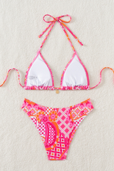 Women's Halter Triangle Cup Printed Bikini Set