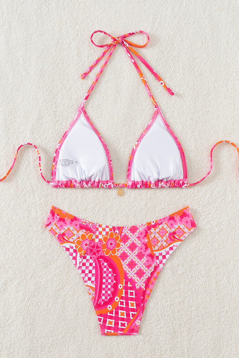 Women's Halter Triangle Cup Printed Bikini Set