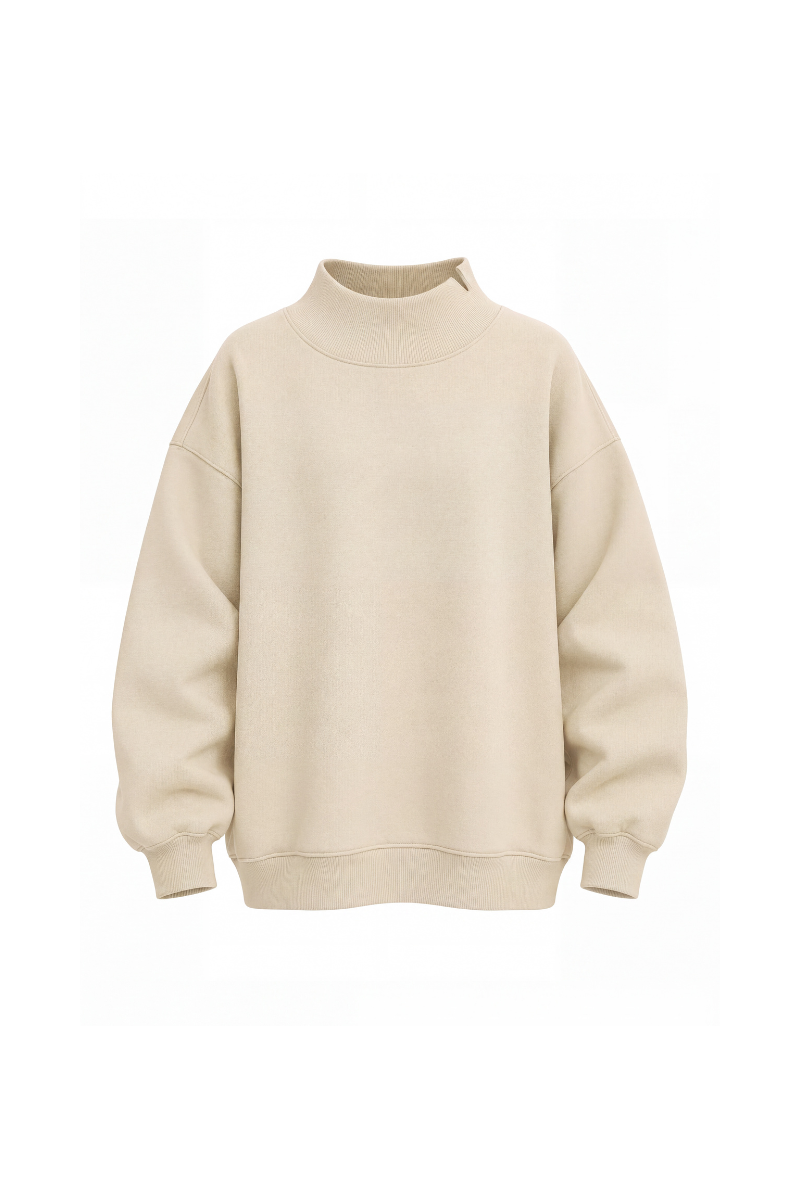 Women's Fall Solid Side-Slit Neckline Mock Neck Sweatshirt