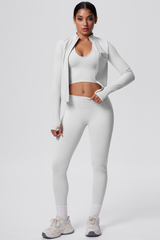 Women's Seamless Tank Top Sport Leggings Jacket Three-Piece Set