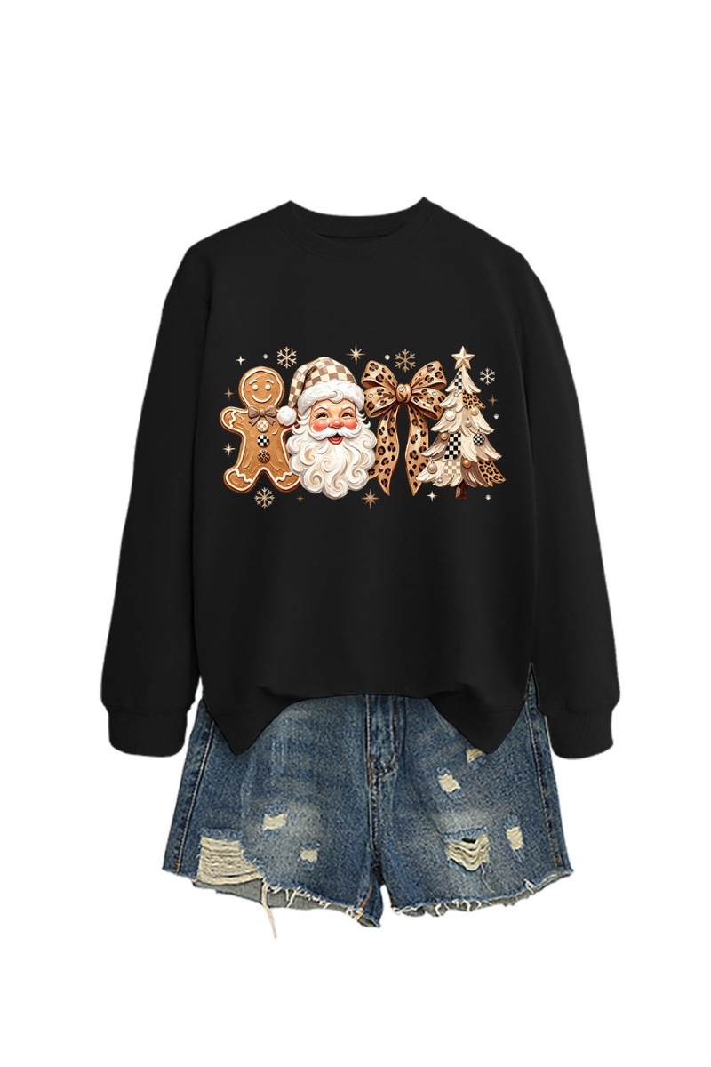 Women's Fall Christmas Santa Bow Printed Multicolor Pullover