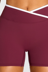 Women's Athletic Cross-Waist Color Block Biker Shorts