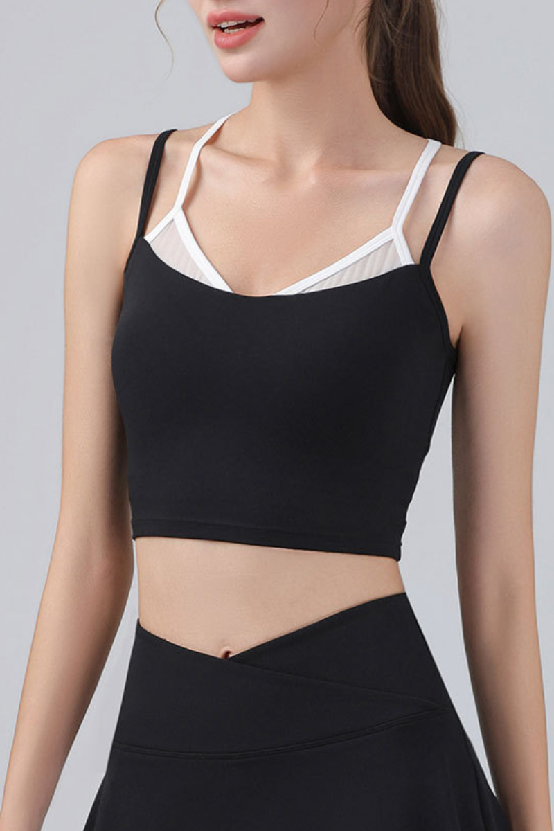 Women's Double Straps Mesh Spliced Cropped Sports Cami
