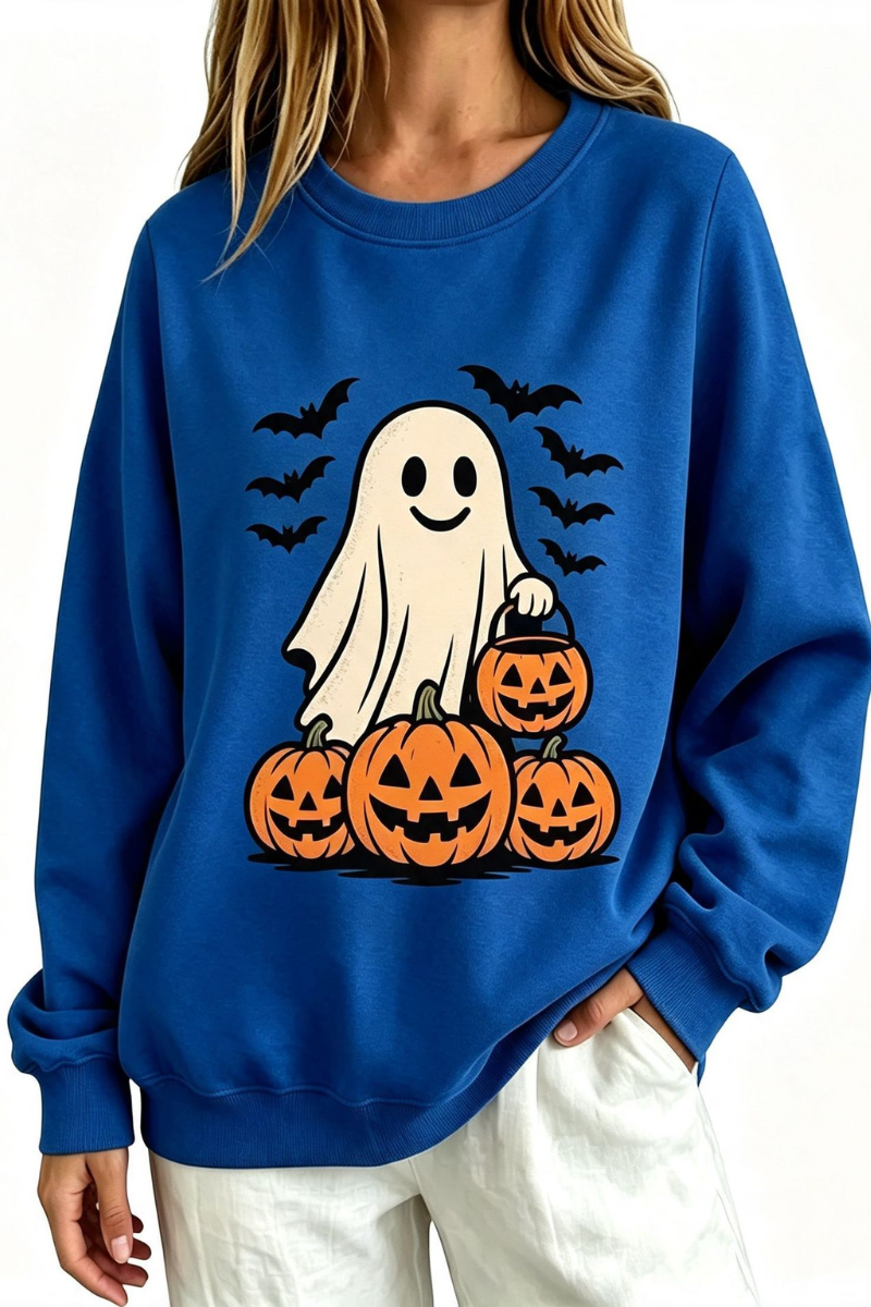 Women's Fall Halloween Spooky Ghost Pumpkin Sweatshirt
