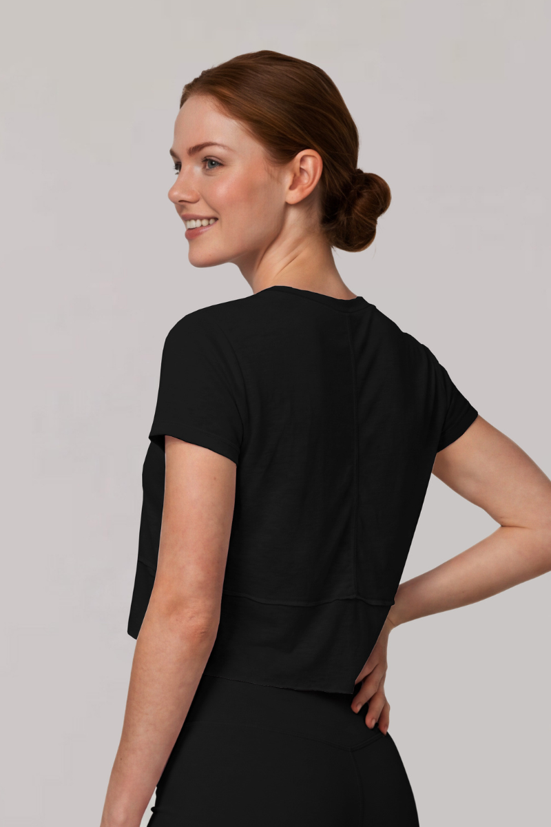 Women's Summer Crew Neck Athletic Cropped Solid Tee