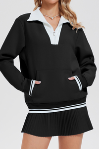 Women's Retro Campus Set:Half-Zip Sweatshirt & Pleated Skort