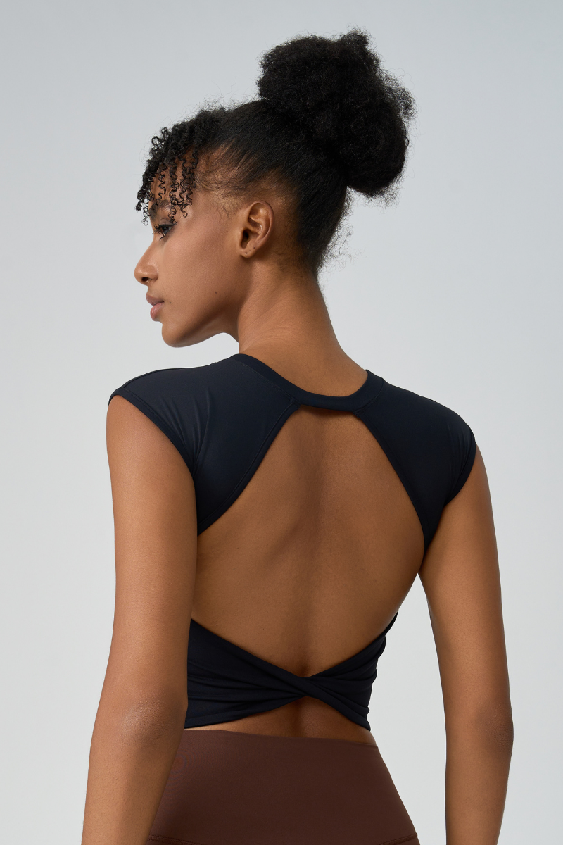 Women's Crew Neck Pleated-Back Open Sports Tank Top