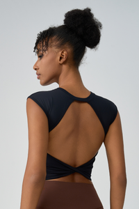 Women's Crew Neck Pleated-Back Open Sports Tank Top