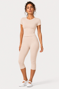 Women's Cropped Crew Neck Tee & Capri Leggings Workout Sets