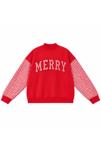 Women's Fall Christmas Letter Embroidery Mockneck Sweatshirt