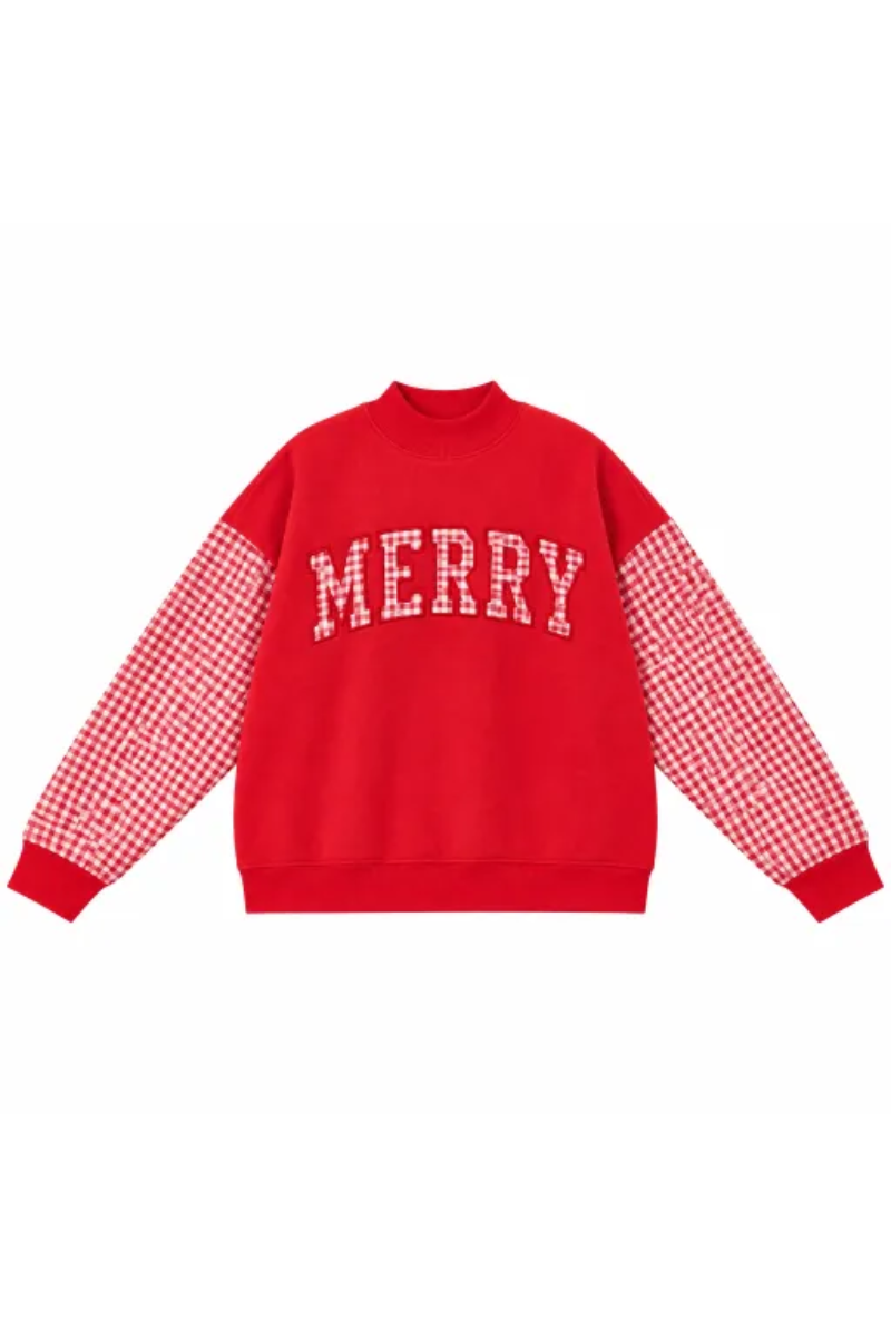 Women's Fall Christmas Letter Embroidery Mockneck Sweatshirt
