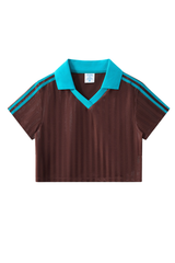 Women’s Cropped Color Block Striped Polo V-Neck  T-Shirt