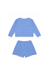 Women's Fleece Loungewear Sets:Stripe Sweatshirt & Shorts