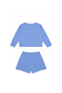 Women's Fleece Loungewear Sets:Stripe Sweatshirt & Shorts