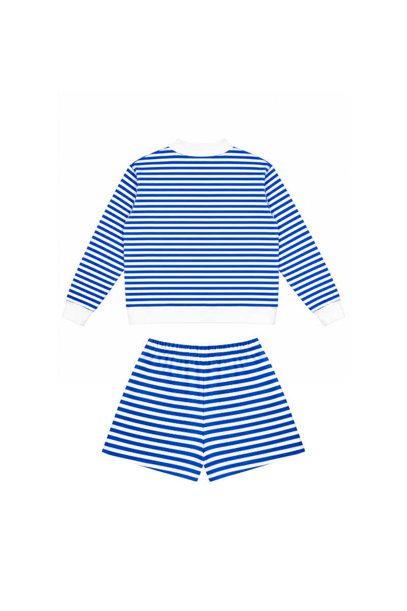 Women's Fleece Loungewear Sets:Stripe Sweatshirt & Shorts