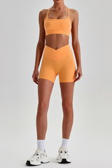 Women's Brushed Cutout Bra & V-Waist No Front Seam Shorts Set