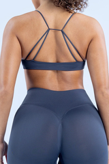 Women's Athletic Seamless  Twist-Front V-neck Thin Strap Cross Back Bra