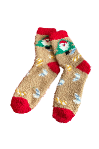 Women's Christmas Printed Fuzzy Plush Mid‑Calf Socks