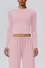 Women's Crew Neck Cropped Long Sleeve Athletic Top