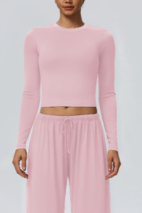 Women's Crew Neck Cropped Long Sleeve Athletic Top
