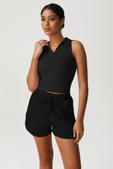 Women's Polo Collar Sleeveless Tank Top And Shorts Sport Set